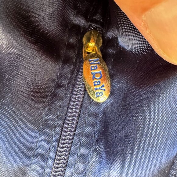 NaRaYa Navy Crinkle Textured Dual Handles & Zipper Closure Handbag Totebag - Picture 6 of 8